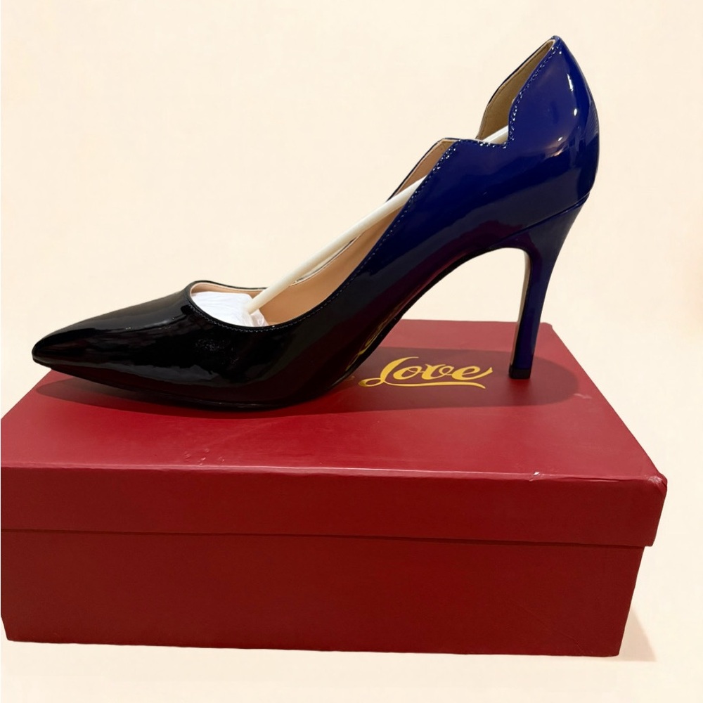Blue Black Ombré Faux Patent Leather Stiletto Heels